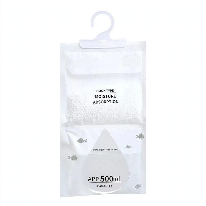 Hanging dehumidifying bag for clothing