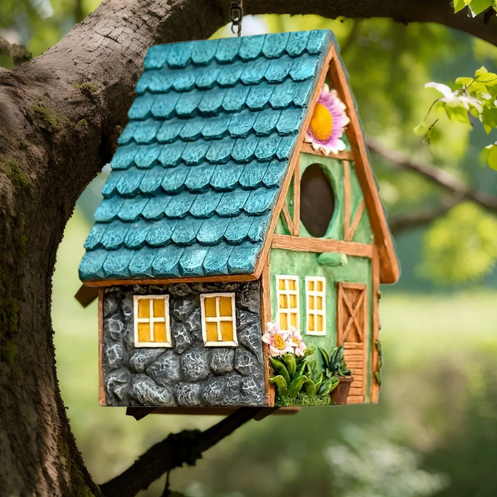 Decorative birdhouse made of resin