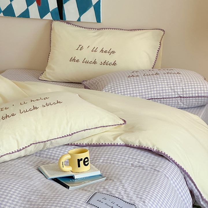 Cotton bedding, 4-piece, striped pattern