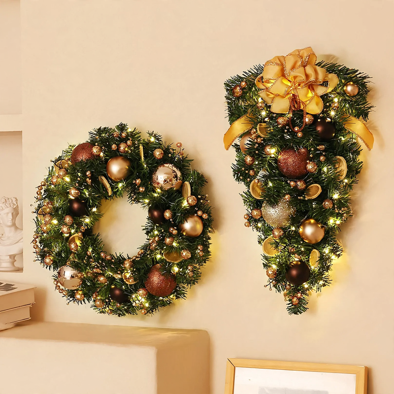 Decorative Christmas wreath made of silk flowers