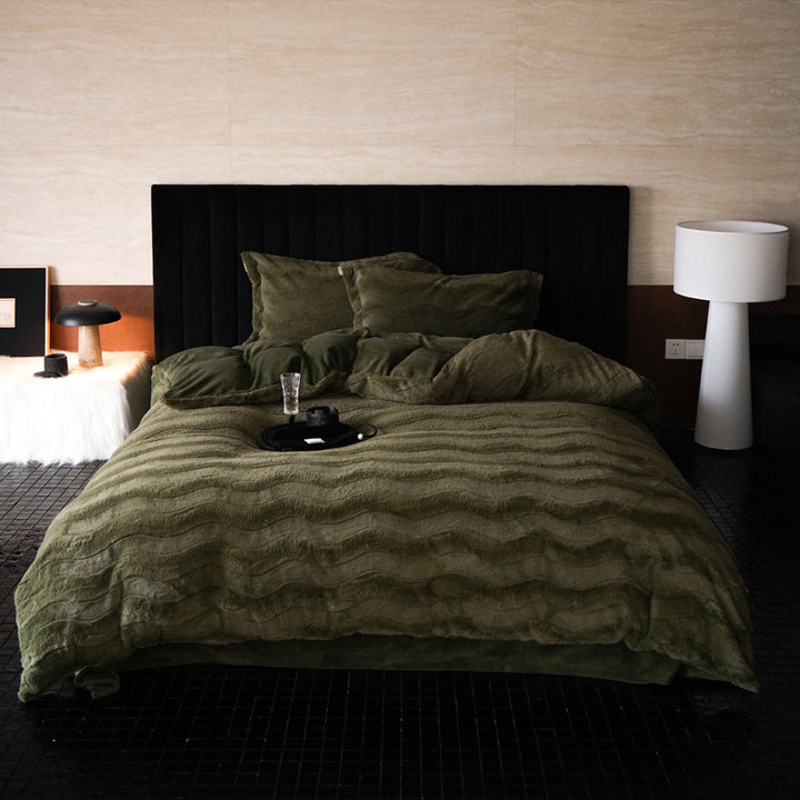 Winter bedding set, milk fleece, 4-piece, solid color