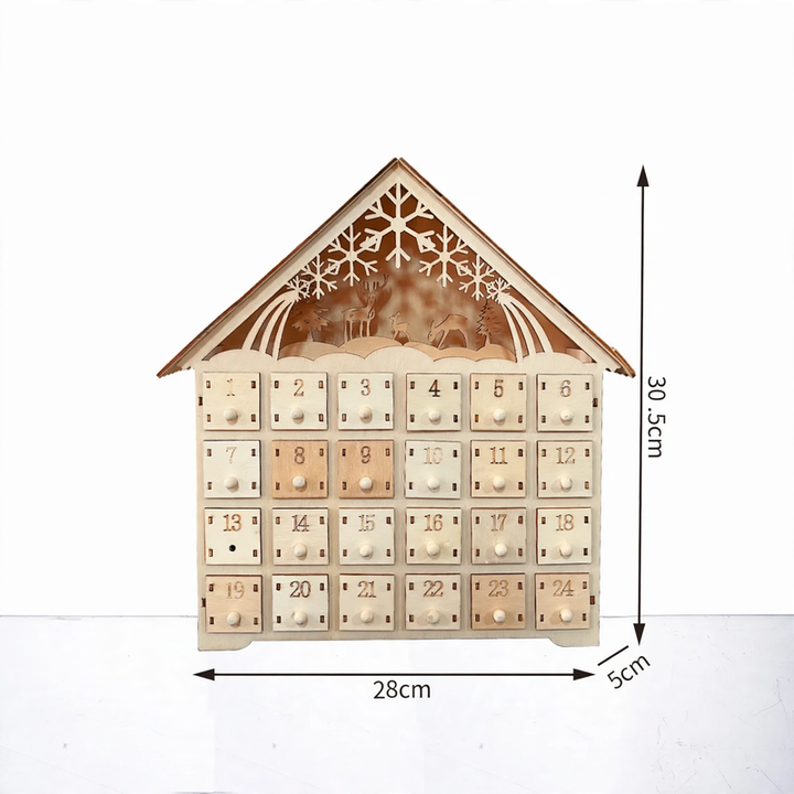 Illuminated wooden advent calendar with LED
