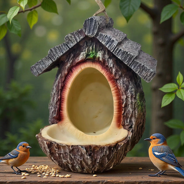 Rustic tree stump birdhouses made of resin