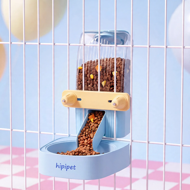Hanging water and food bowl dispenser made of HIPS plastic