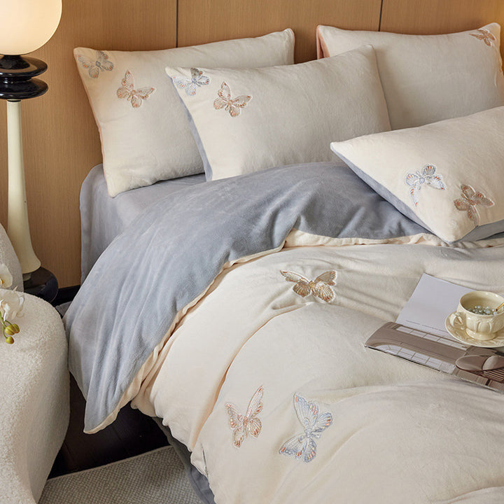 Milk fiber fleece bedding set, floral pattern, warm