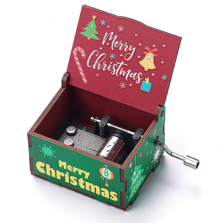 Decorative wooden music box with Christmas design