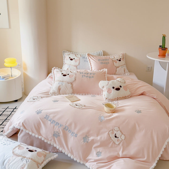 Cotton bedding set with cute dog motif