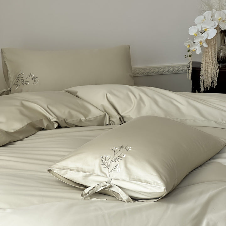 Cotton bedding set, 4-piece, embroidered