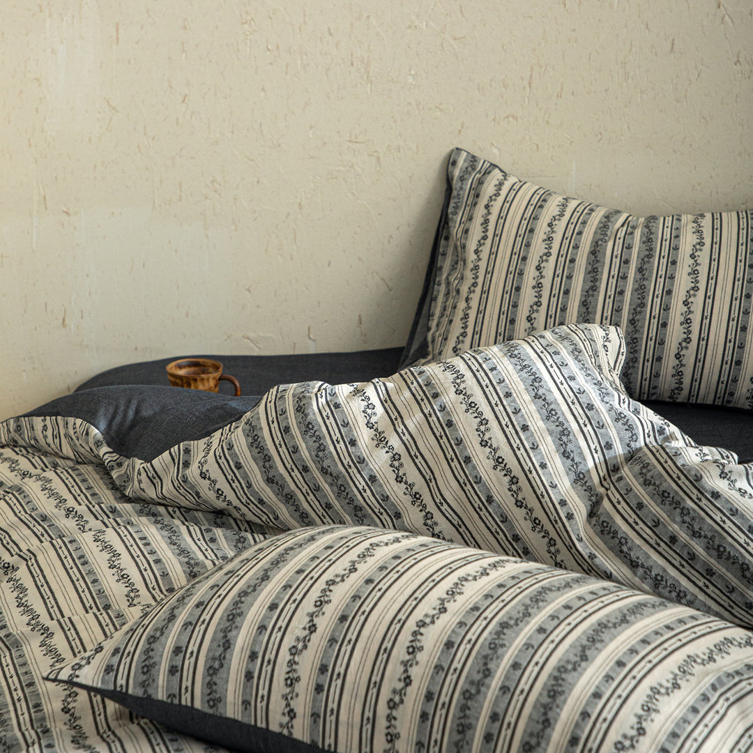 Cotton-linen bedding set, 4-piece, vintage design