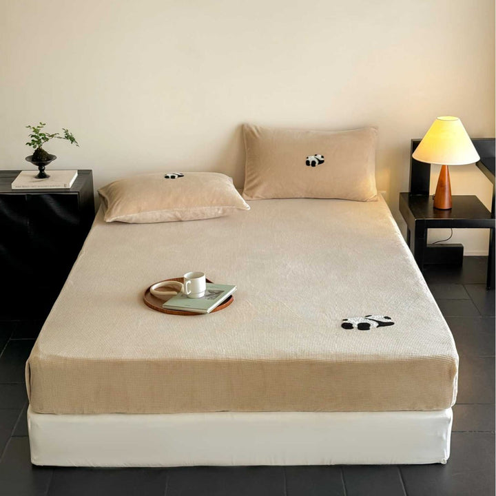 Waffle Milk Fiber Fleece Fitted Sheet Set, warm, Winter