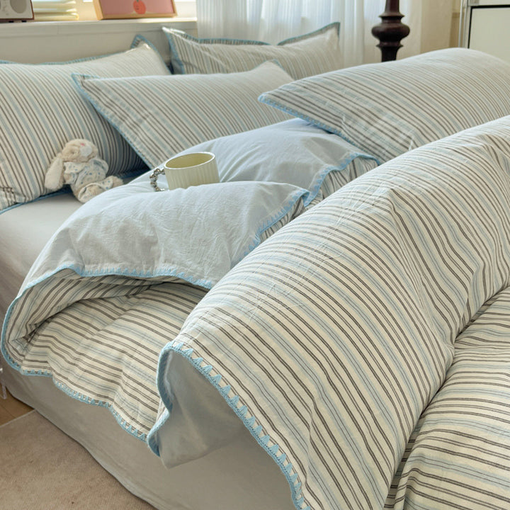 Bedding set made from washable cotton, striped