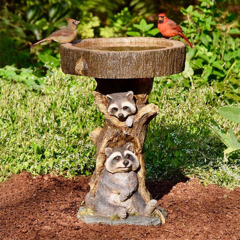 Decorative animal-bird feeding station made of synthetic resin