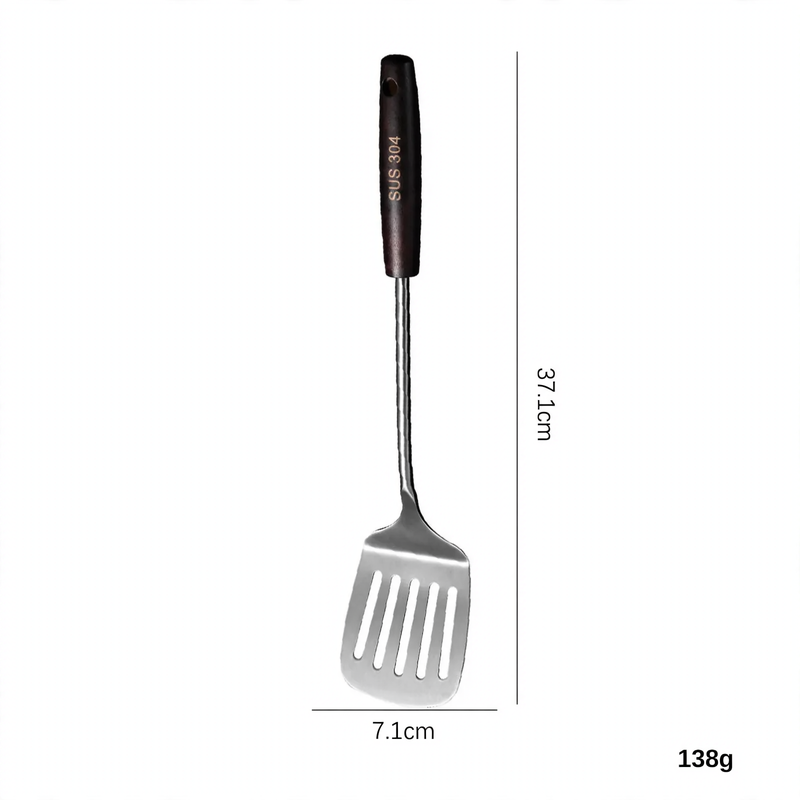 Kitchen utensil set, stainless steel with wooden handle