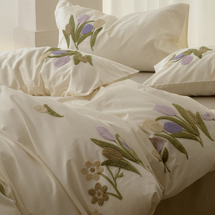 Cotton bed linen set, A-class, 100s, floral pattern
