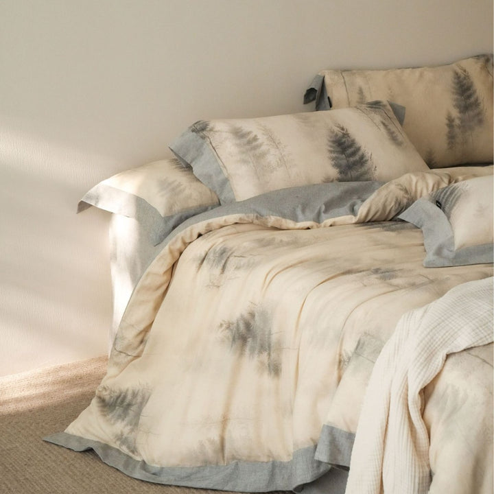 Bedding set cotton-linen, 4-piece, floral pattern, vintage