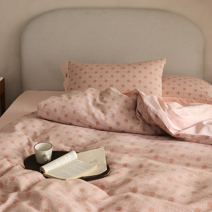 Cotton bedding set, houndstooth pattern, brushed