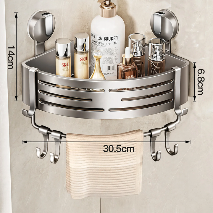 Triangle corner shelf with suction cup for the bathroom, model 035-023-A