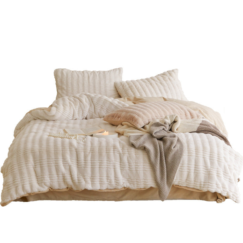 Modern milk fleece bedding set, 4-piece, winter warm