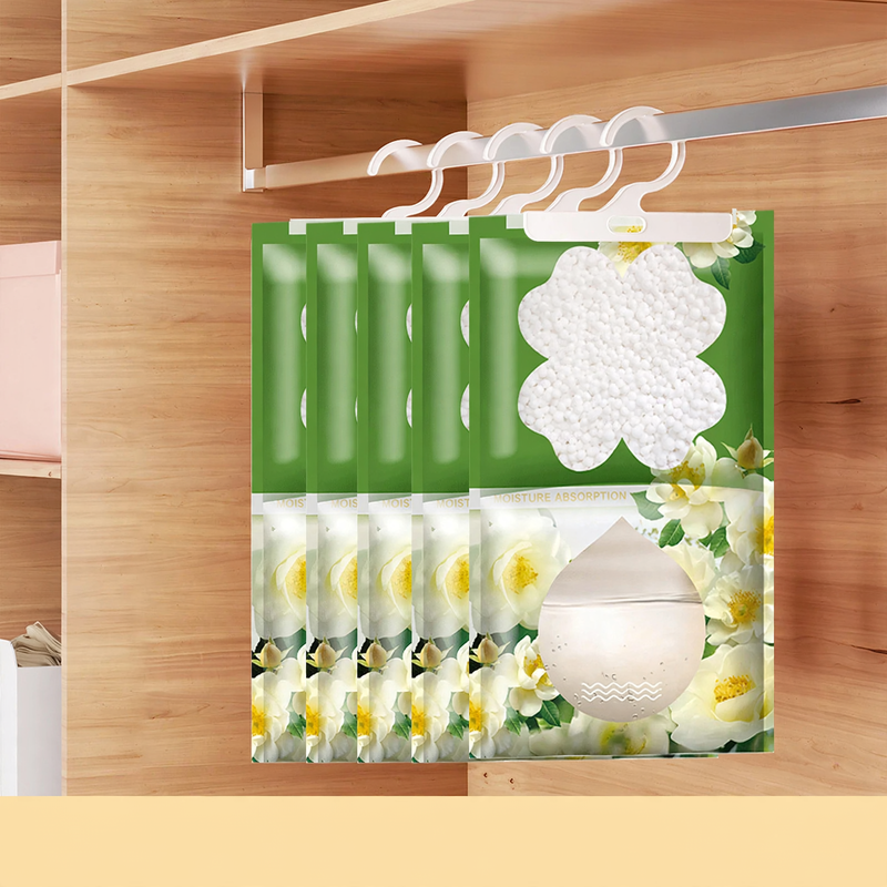 Hanging dehumidifier bag against moisture and mold