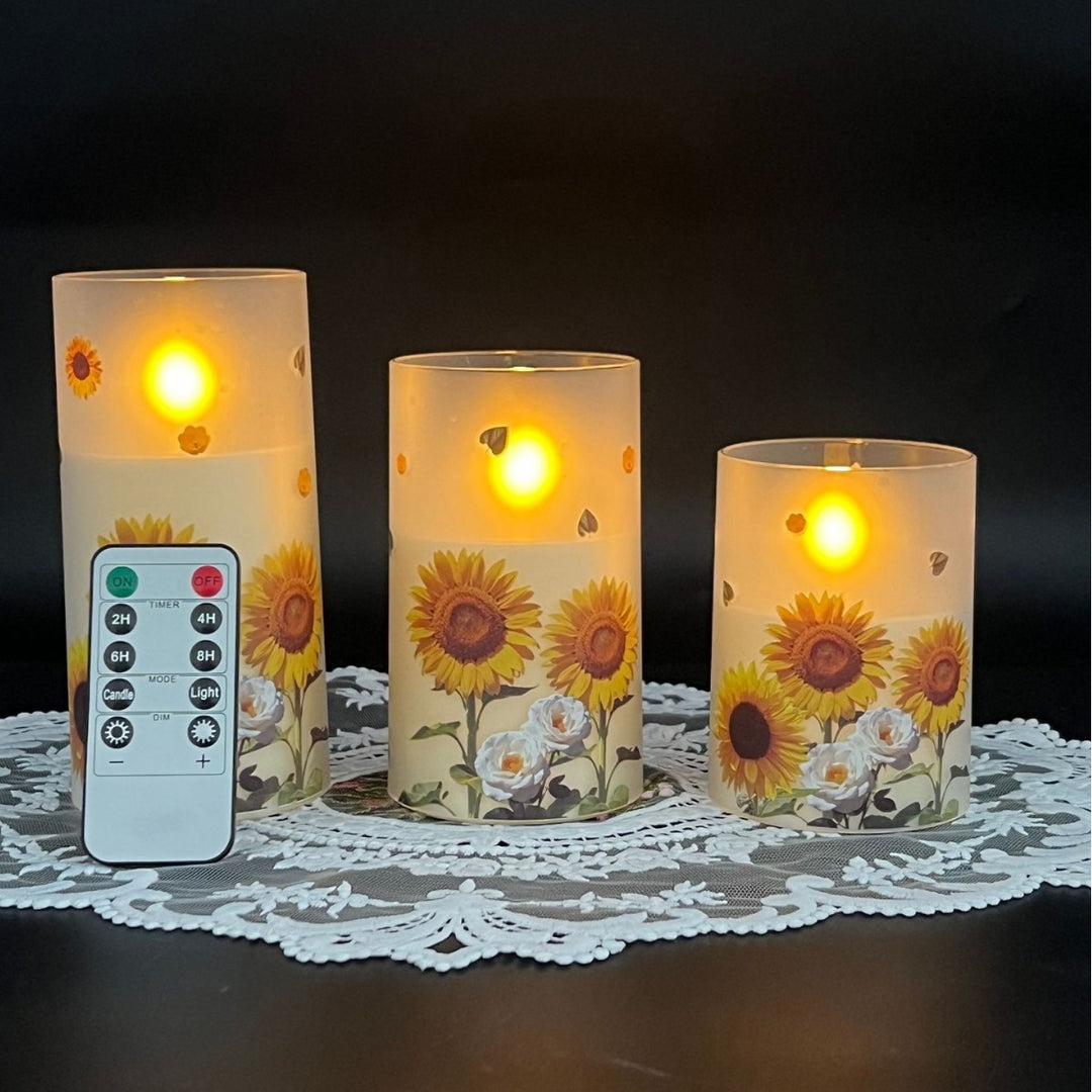 LED Candle Set with Sunflower Design