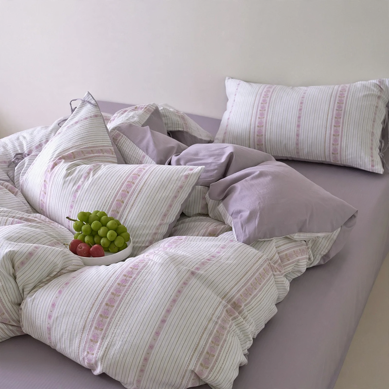 Cotton bedding set, jacquard, with tie bands