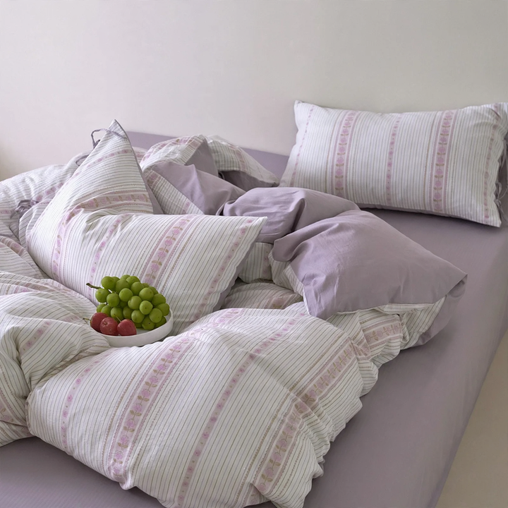 Cotton bedding set, jacquard, with tie bands