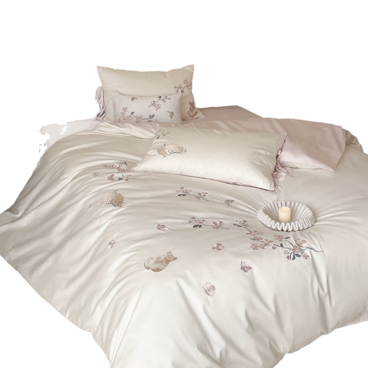 Cotton bedding set, 100s satin, embroidered