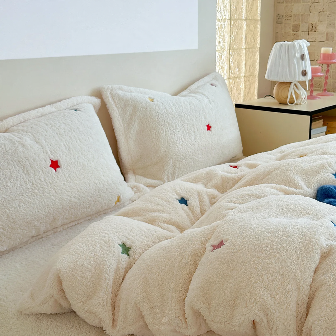Quilted milk fiber fleece bedding set for winter