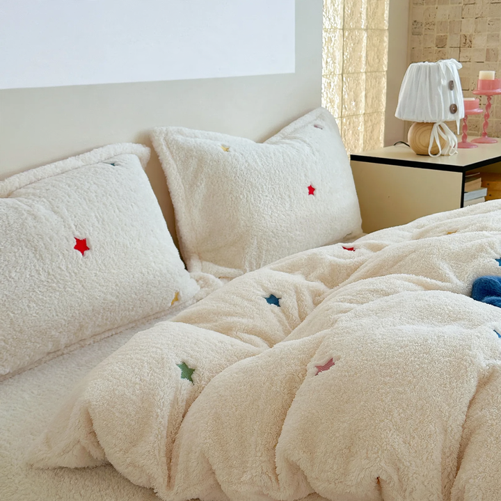 Quilted milk fiber fleece bedding set for winter