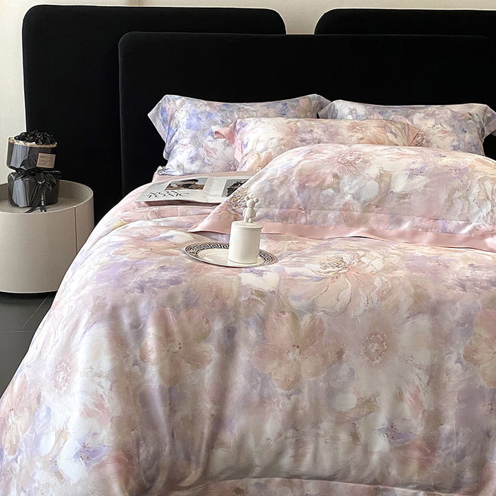 Lyocell bedding set, 4-piece, floral pattern