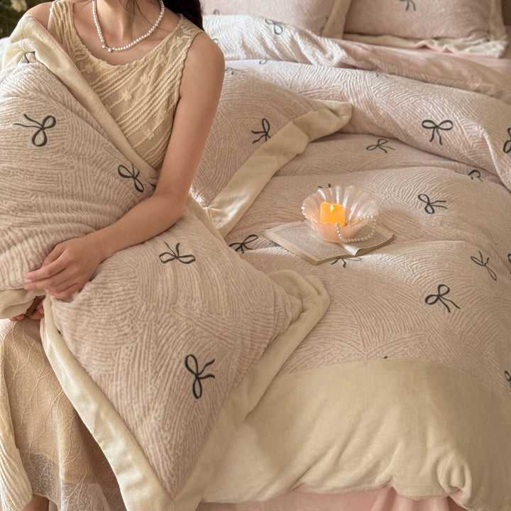 Milk Fiber Fleece Bedding Set, Floral Pattern, Warming