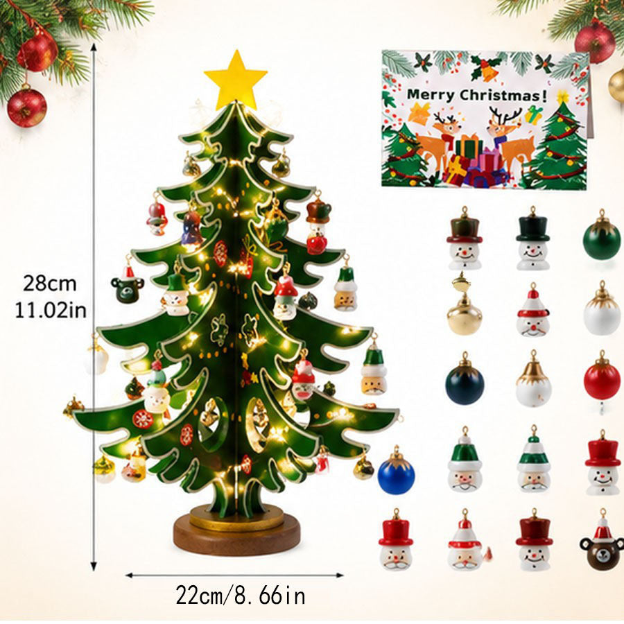 Decorative wooden Christmas tree with lighting