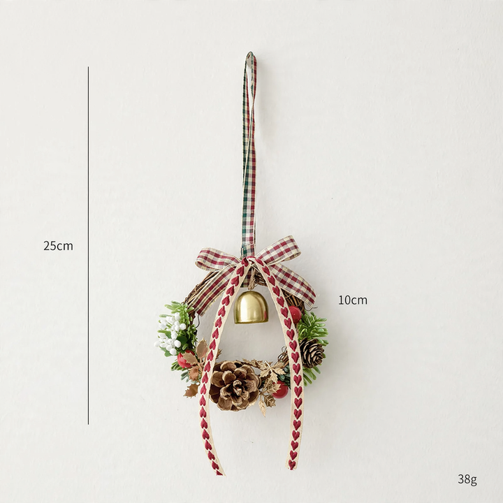 Mini Christmas wreath with pine cones and bells
