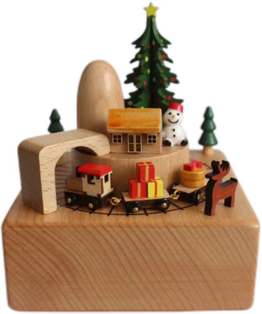 Wooden music box with mechanical movement