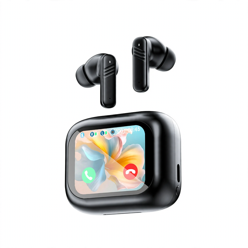 TWS headphones with color display and noise cancellation