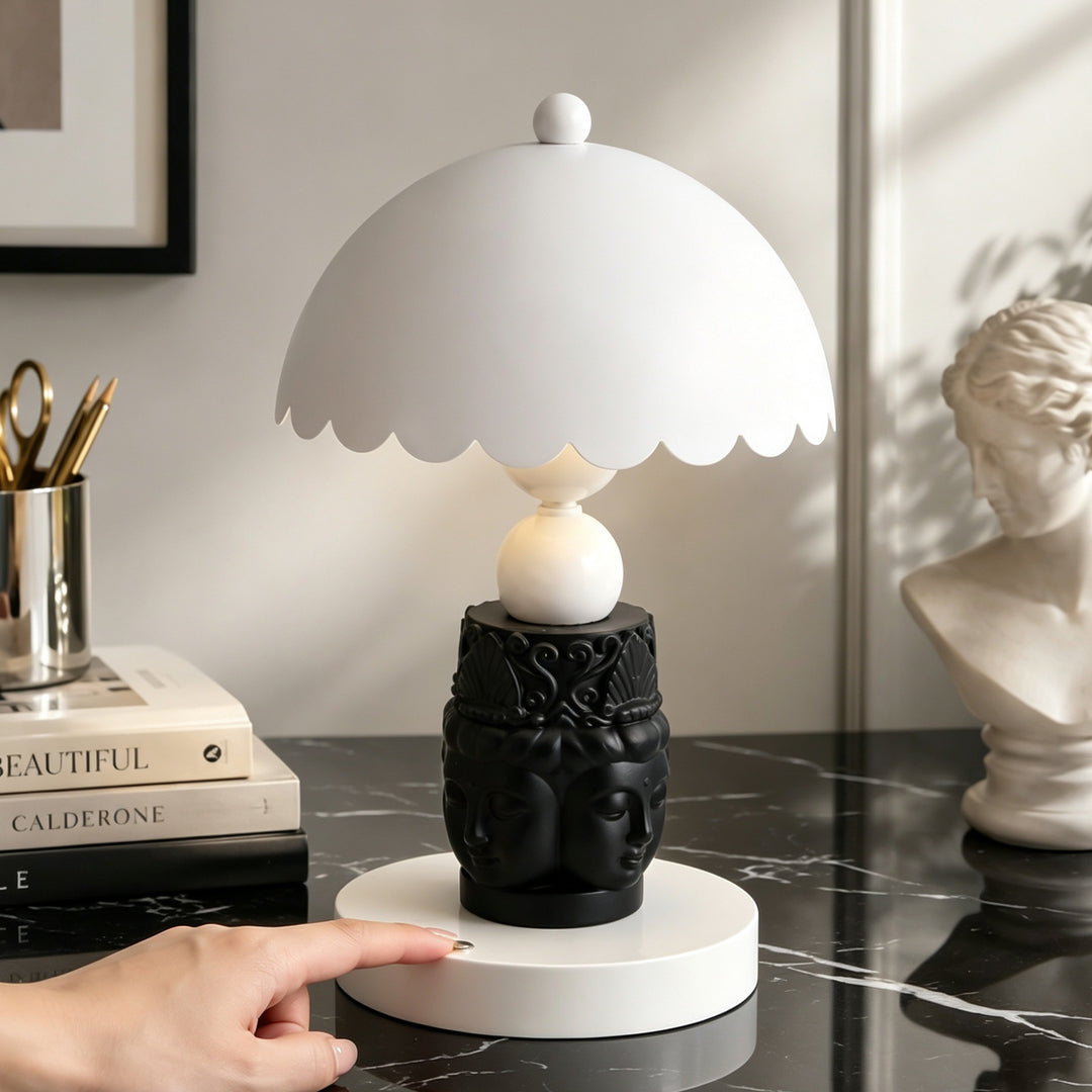 Faceted Buddha Table Lamp, Black-White