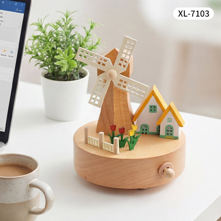 Wooden music box with pull toy motif