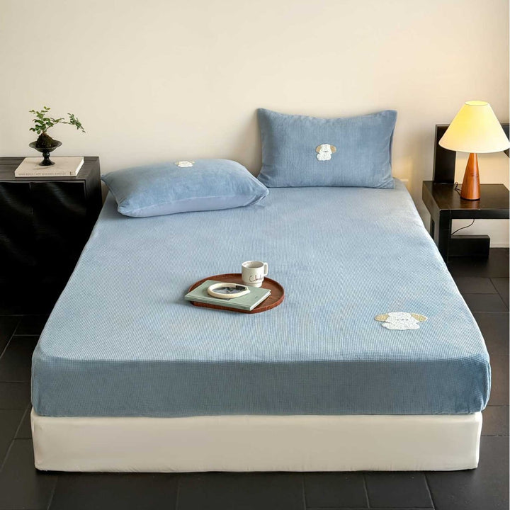 Waffle Milk Fiber Fleece Fitted Sheet Set, warm, Winter