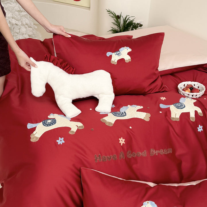 Bedding set, cotton, cartoon design, red