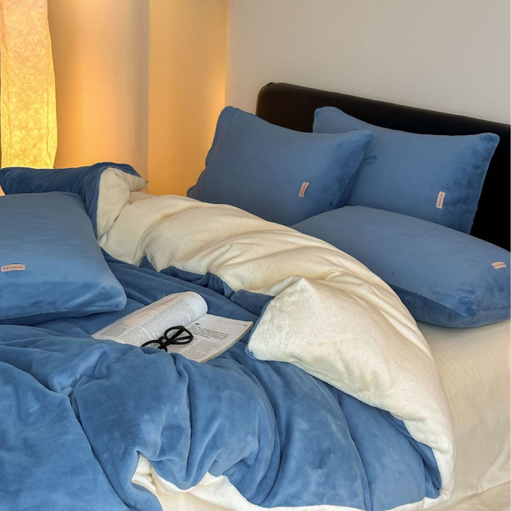 Milk fleece bedding set, single color, warming, winter