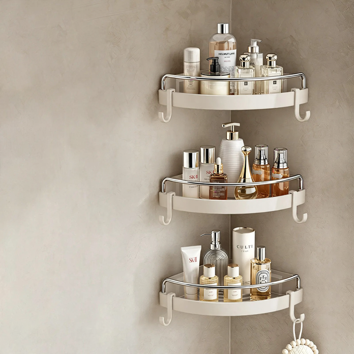Triangle Corner Shelf for Bathroom, Plastic and Aluminum