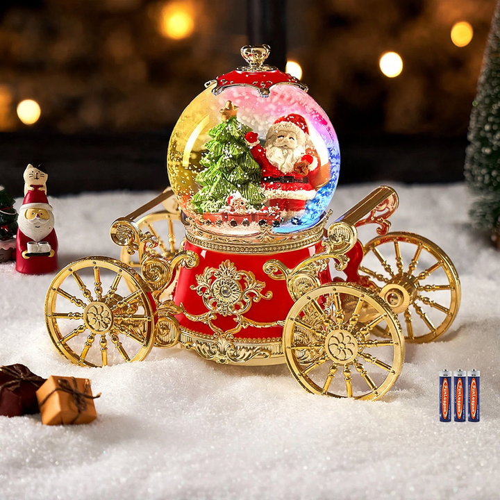 Christmas snow globe with music box and carriage design