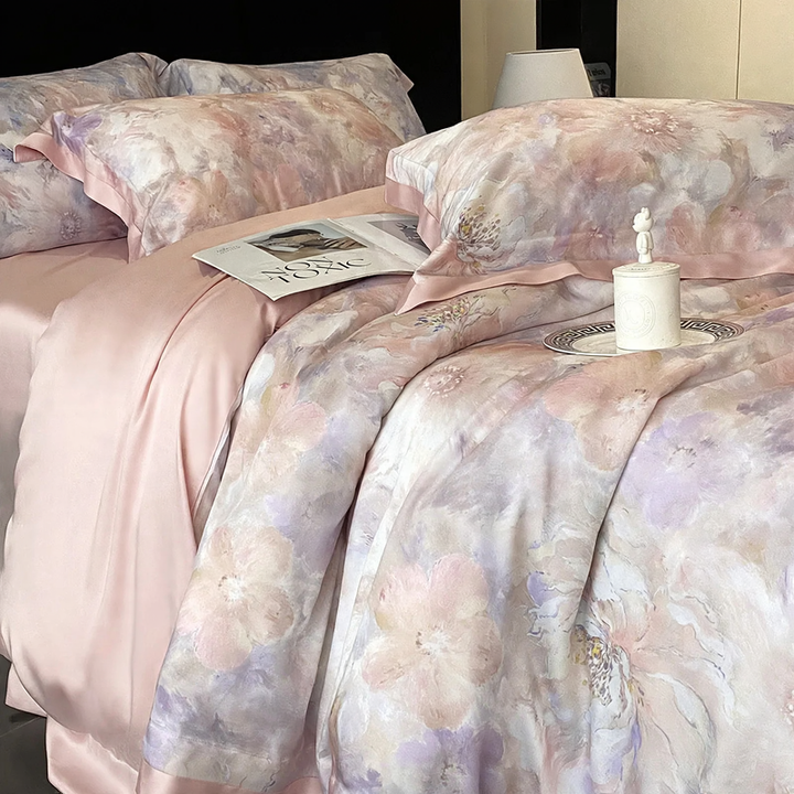 Lyocell bedding set, 4-piece, floral pattern