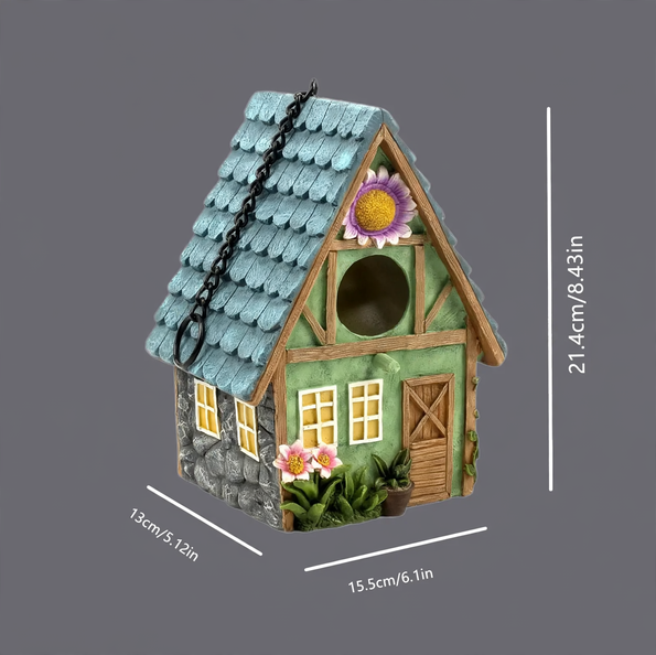 Decorative birdhouse made of resin
