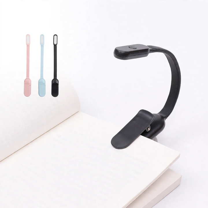 Mini LED clamp light with three brightness levels and USB charging