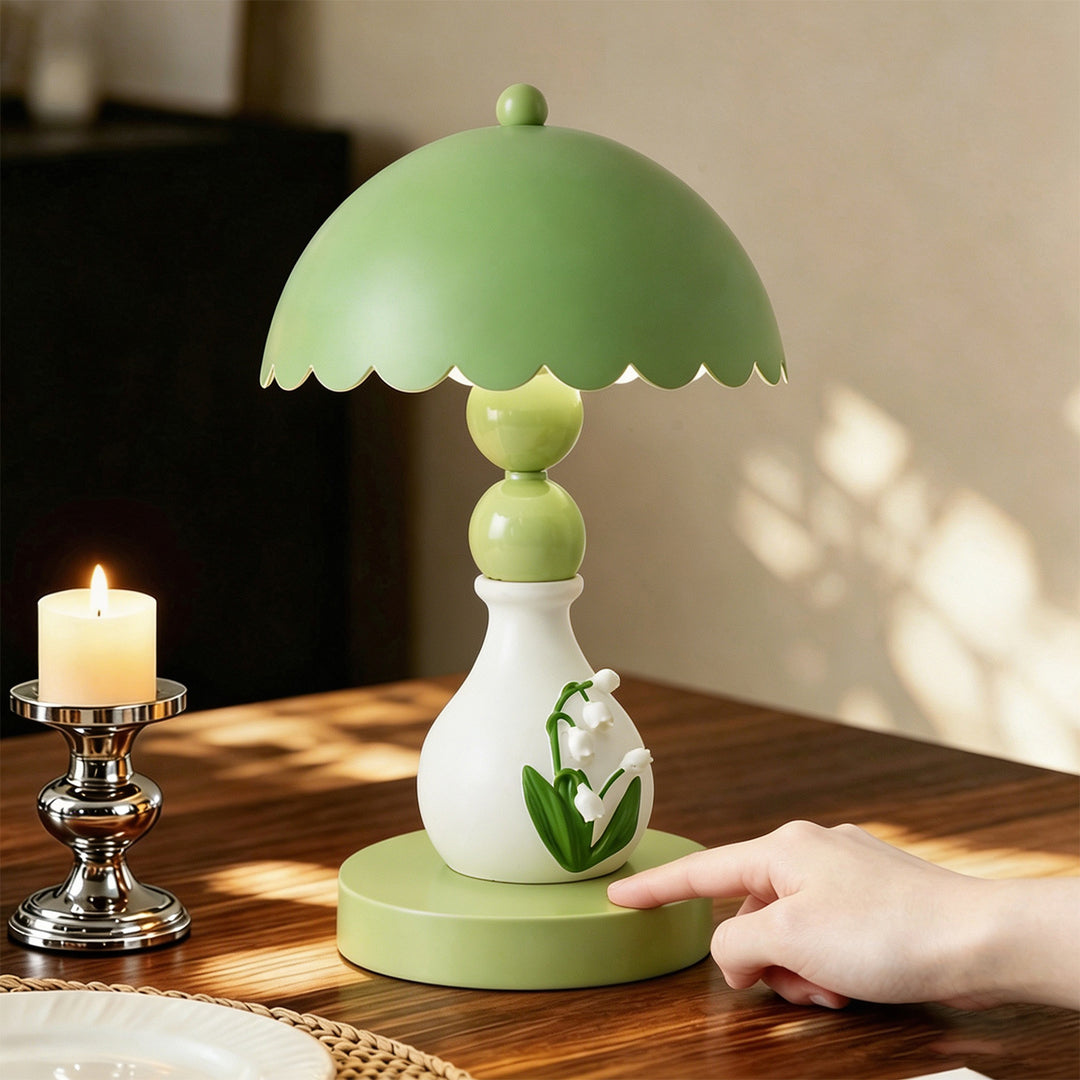 Lily of the Valley table lamp, French bas-relief design