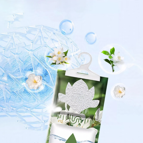 Hanging dehumidifying bag with fragrance