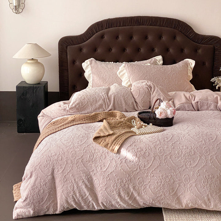 Milk fiber bedding set with floral pattern, 4-piece