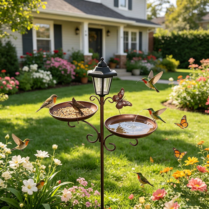 Solar Birdbath and Feeder Station made of Iron