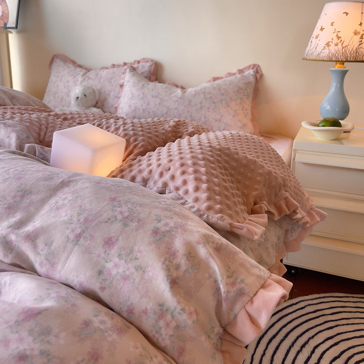 Cotton bedding set, double layer, with fleece inner side